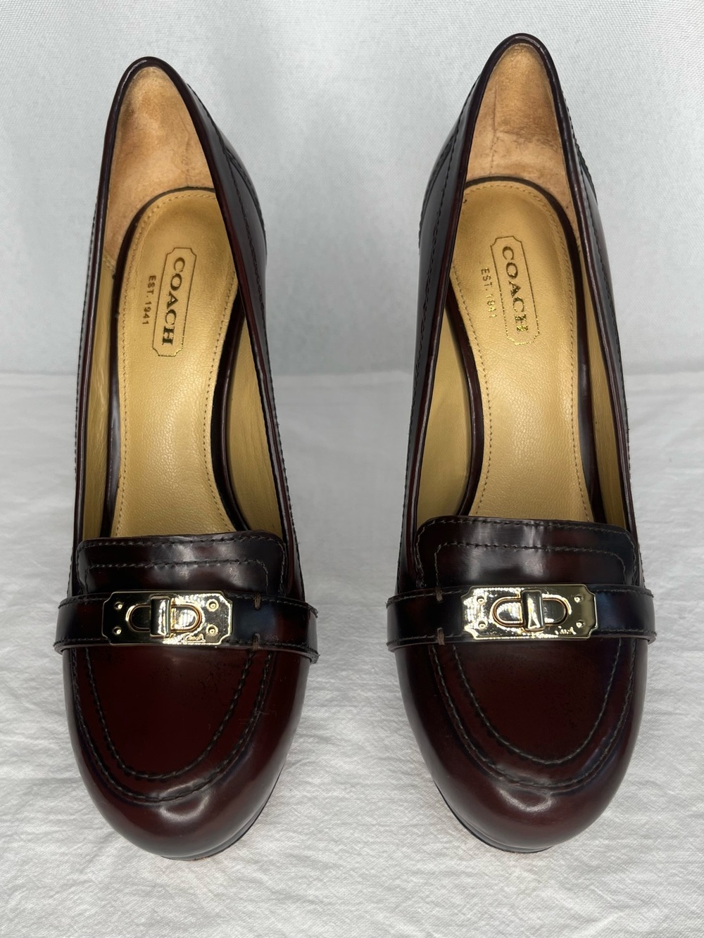 ✨ Coach Mahogany Luisa Leather High Heel Loafer Pumps ~ Sz 6B